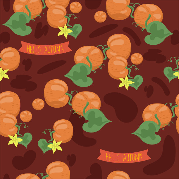 南瓜和铭文的无缝图案。矢量图形。图片下载