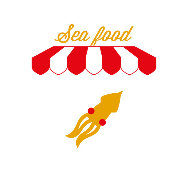 海产标志、会徽。红白条纹遮阳篷帐篷。矢量图图片下载