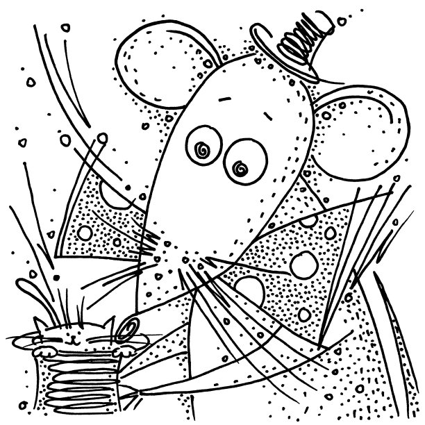 新年圣诞鼠年，魔术师鼠从帽子里拿出一只猫黑白画图片下载