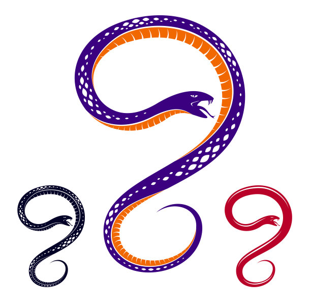 毒蛇复古纹身，攻击性食肉爬行动物矢量画，致命的毒蛇符号，复古风格插图。图片下载