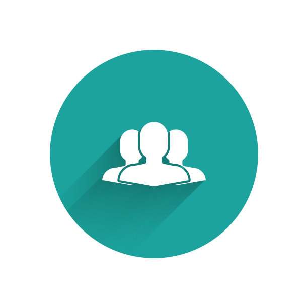 白人用户组图标与长阴影隔离。一组人的图标。商业头像符号用户配置文件图标。绿色圆圈按钮。矢量图图片下载