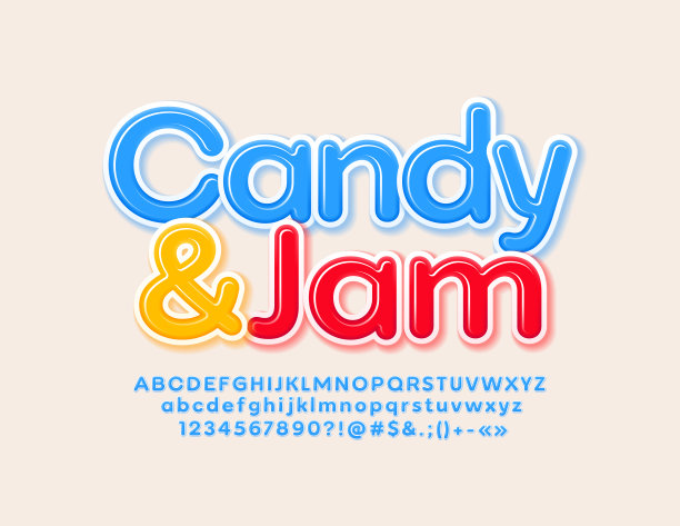 向量创意徽章糖果和果酱字体。现代字母组图片下载