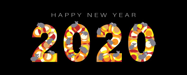 排版文字2020字体和老鼠在黑色背景的几何样式图片下载