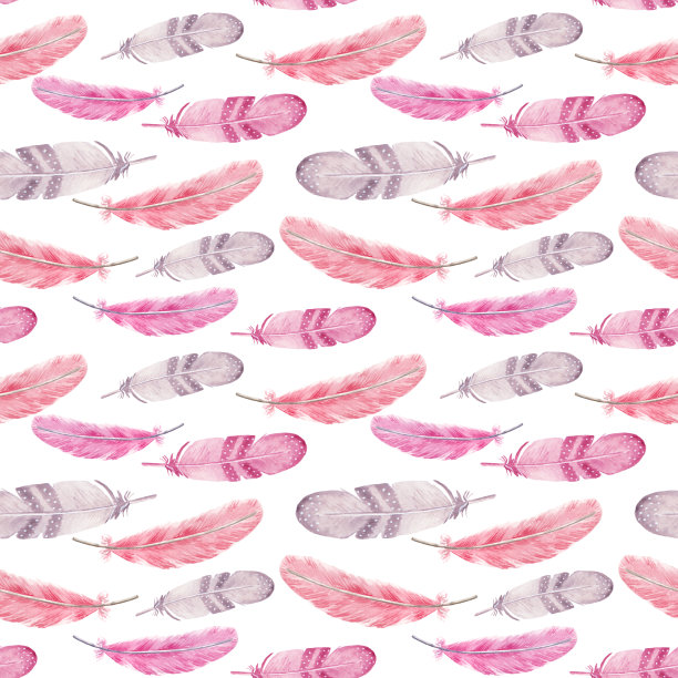 无缝模式与孤立的水彩羽毛。手绘彩色羽毛。图片下载