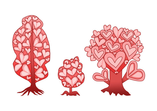 白色背景上的粉色心形树图片下载
