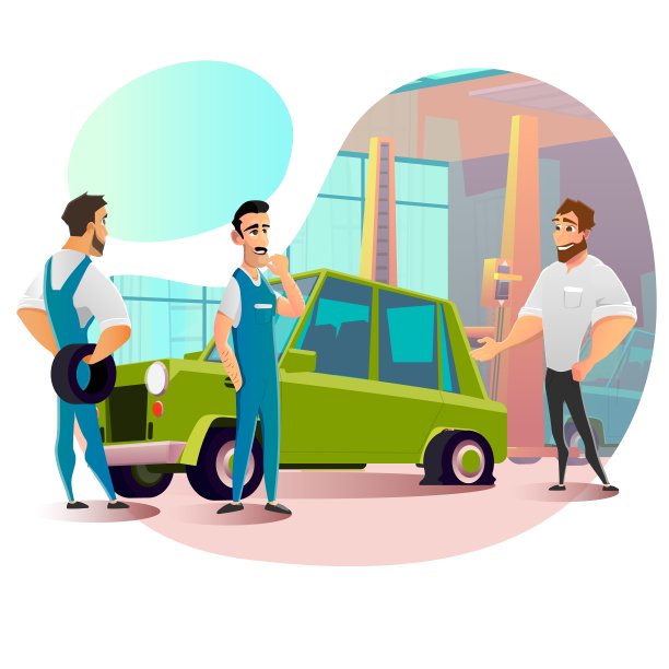 维修服务人员和汽车轮胎被刺破图片下载