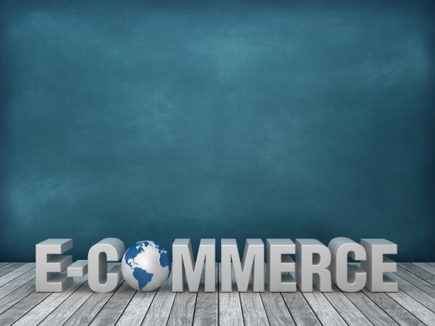 3D Word电子商务与全球世界在黑板上的背景- 3D渲染图片下载