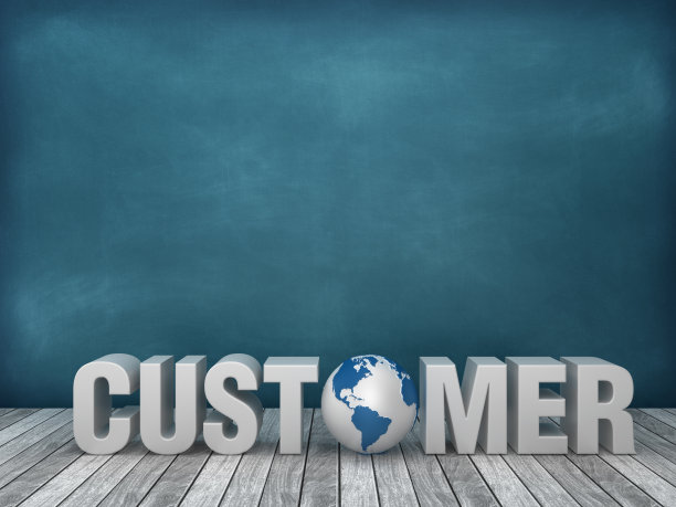 3D Word客户与全球世界在黑板上的背景- 3D渲染图片下载