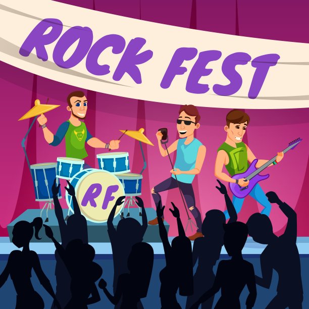 广告传单表演摇滚节卡通。图片下载