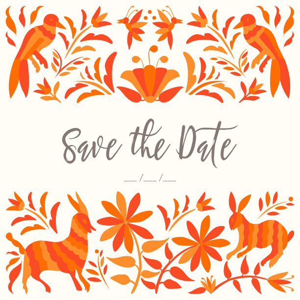 墨西哥刺绣风格-保存日期卡图片下载