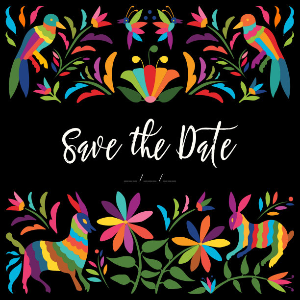 墨西哥刺绣风格-保存日期卡图片下载