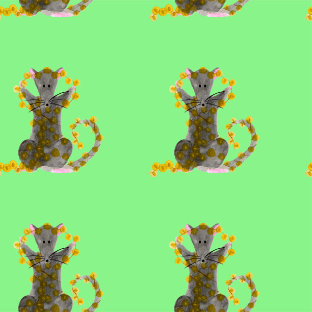 无缝图案的圣诞老鼠拿着明亮的花环灯图片下载