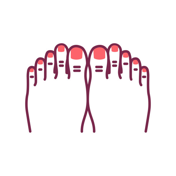 女人的脚颜色线图标。修脚的过程。指甲服务。美容行业。图标为网页，促销图片下载