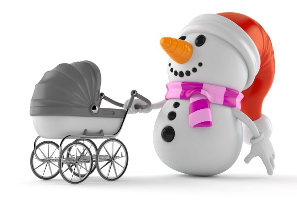 雪人人物与婴儿车图片下载
