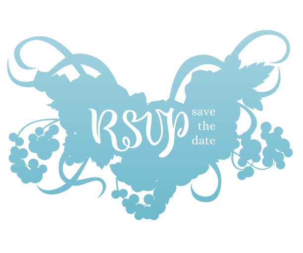 淡蓝色花束剪影上的RSVP标志图片下载