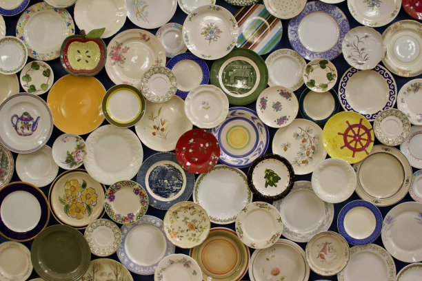 许多复古餐盘的抽象艺术拼贴纹理图片下载