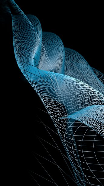 在黑色背景上抽象蓝色网格形状- 3D渲染插图图片下载