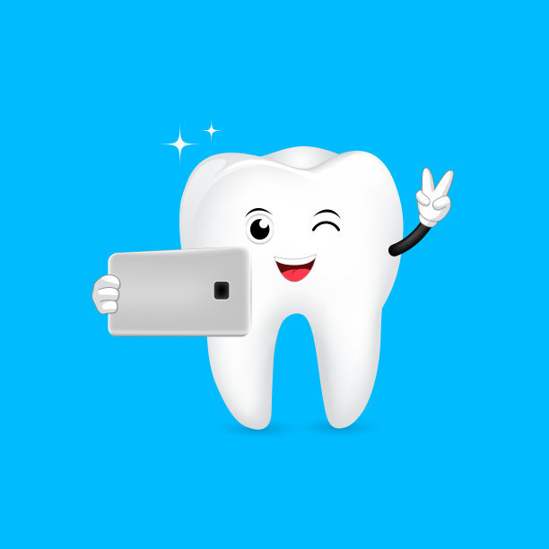 可爱的卡通牙齿人物自拍。图片下载