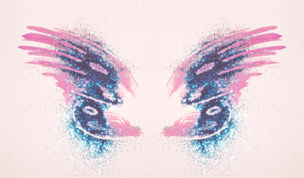 蓝色闪粉抽象水彩翅膀复古怀旧的颜色，美丽闪亮的羽毛图片下载