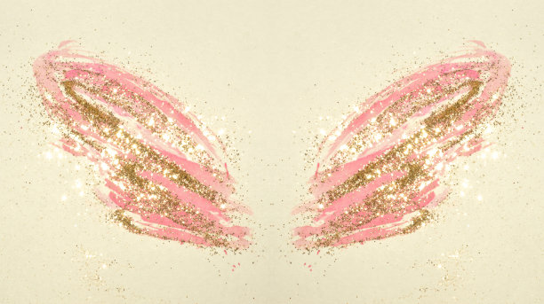 金色闪粉抽象水彩翅膀在复古怀旧的颜色。图片下载