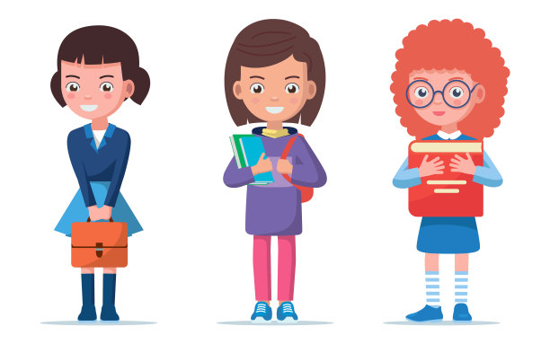 女孩们拿着公文包和书站着图片下载