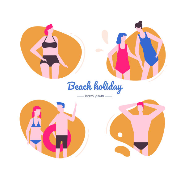 海滩度假-平面设计风格矢量人物集图片下载
