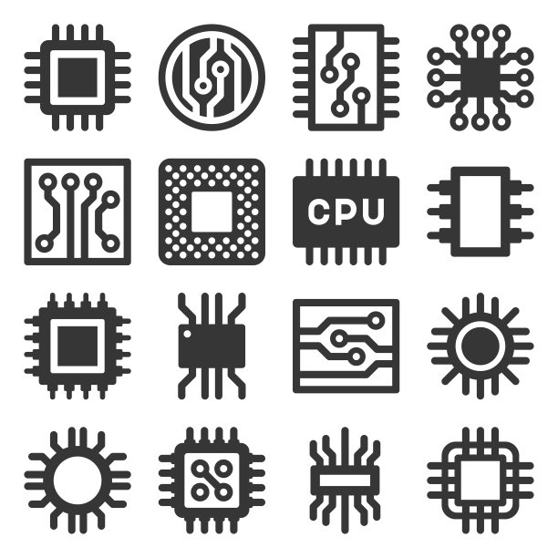 电子计算机芯片CPU图标集矢量图图片下载