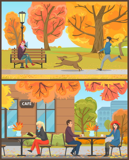 咖啡馆外部客户饮用饮料向量图片下载