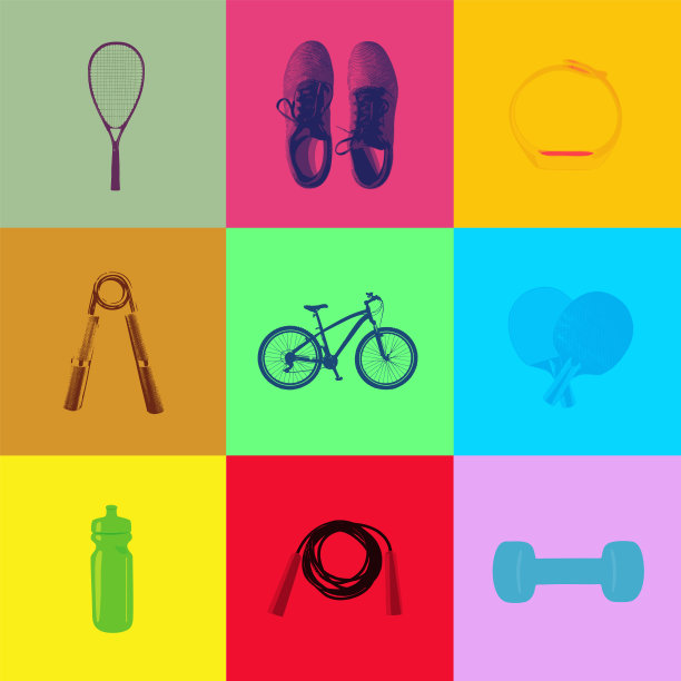 矢量流行艺术双色调背景上的运动和健身图标图片下载