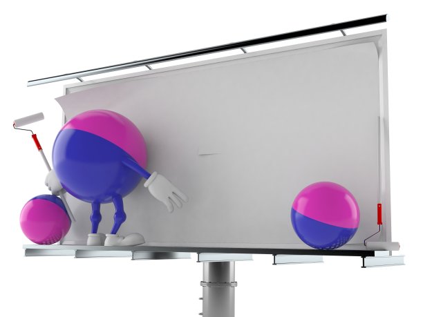 带有空白广告牌的彩弹角色图片下载