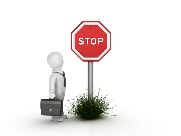 停止路标与商业人物- 3D渲染图片下载