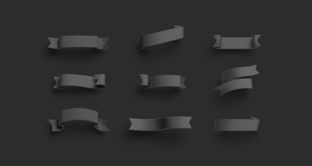 空白黑色banderole模型设置，孤立在黑暗的背景图片下载