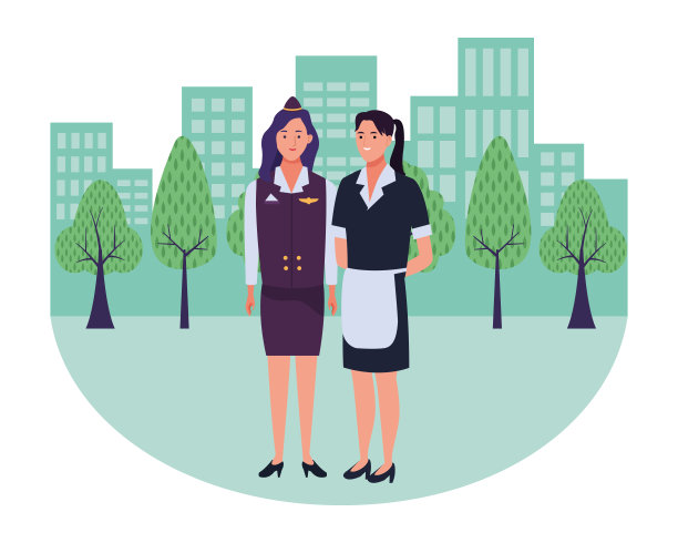 专业人士、工人夫妇微笑的卡通图片下载