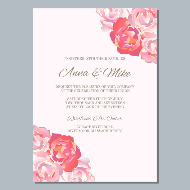 婚礼邀请模板与玫瑰，感谢卡，保存日期卡。婚礼邀请函，宝宝送礼会，菜单，传单，横幅模板。图片下载