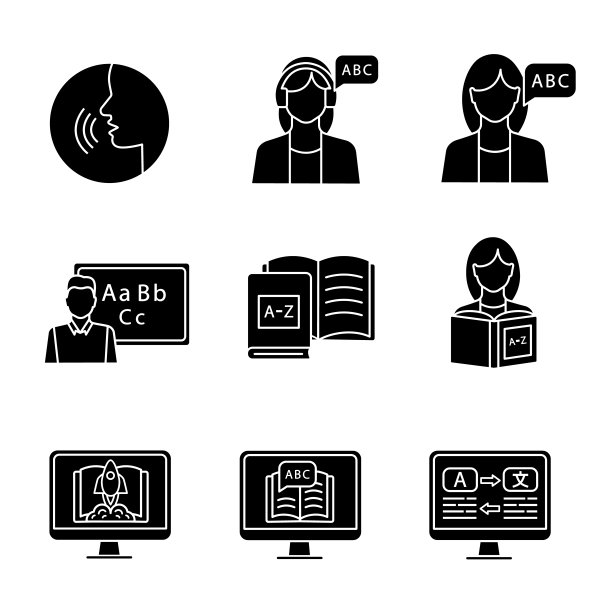 外语学习字形图标集图片下载