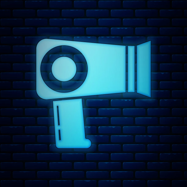 电吹风图标孤立在砖墙背景上。吹风机的迹象。头发干燥的象征。吹热空气。矢量图图片下载