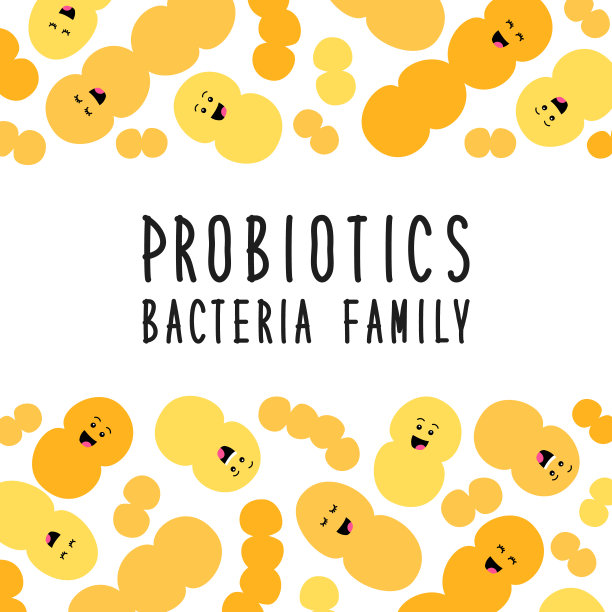 有趣的益生菌家族背景细菌分离白色，肠道和肠道菌群，设置在平坦的风格图片下载