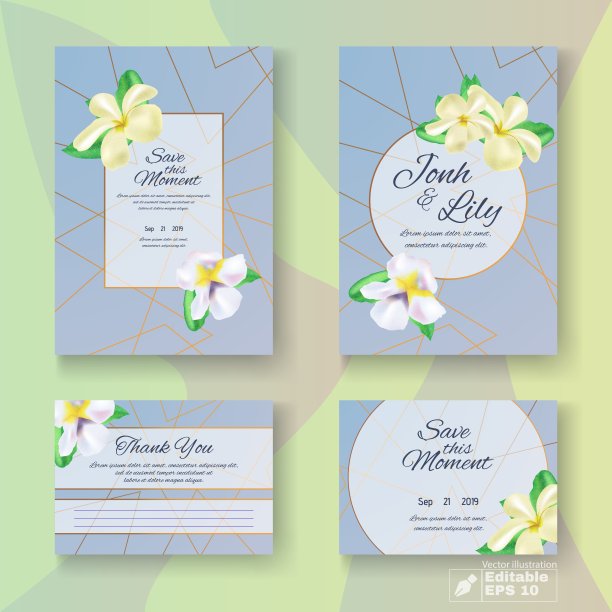 可编辑的婚礼感激和邀请卡套图片下载