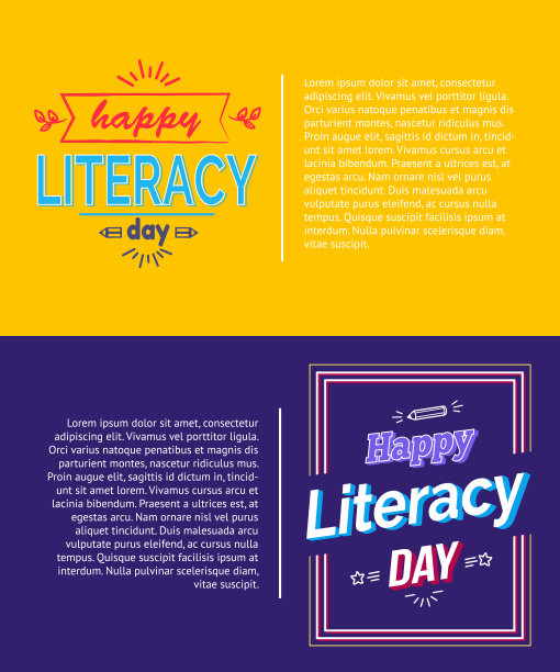 快乐识字日海报集矢量插图图片下载
