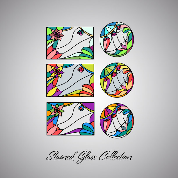 花卉鲜艳的彩色玻璃花纹马赛克图片下载