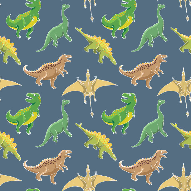 恐龙无缝模式，可爱的卡通手绘恐龙涂鸦矢量插图图片下载