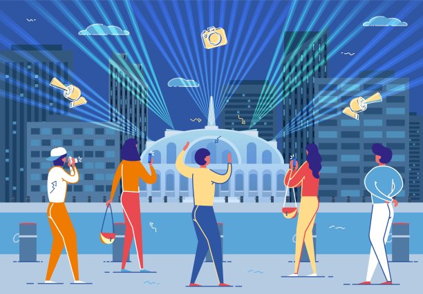 历史建筑立面照明人物照片图片下载