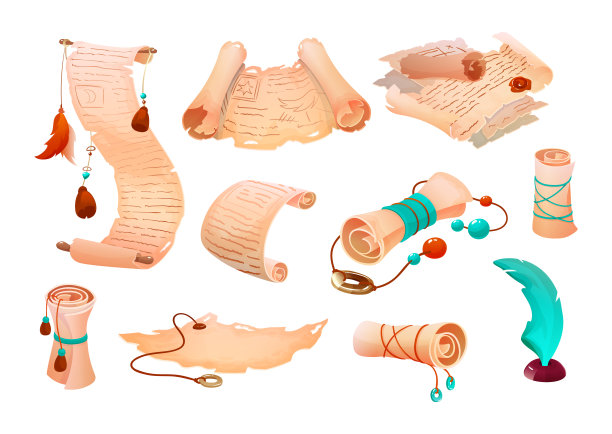 纸莎草羊皮纸，神奇的旧卷轴，老式纸和蜡封图片下载