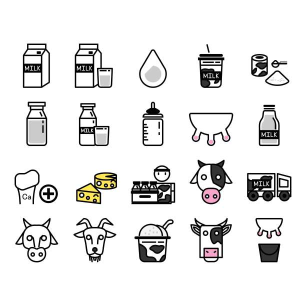 牛奶图标集，奶酪生产，奶牛，骨头加，矢量插图，轮廓，你可以编辑笔画图片下载