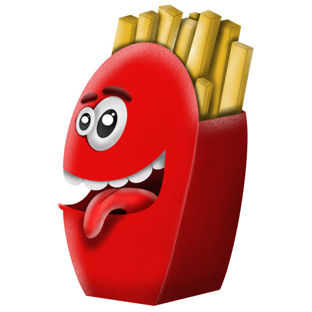 有趣的卡通红色盒子与炸薯条在白色的背景，插图图片下载