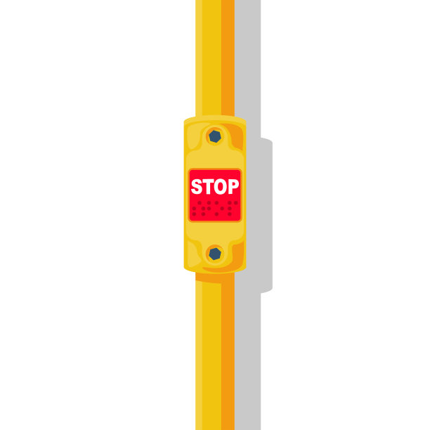 公共汽车停止按钮。停止公共交通。公共汽车金属扶手上的红色按钮图片下载