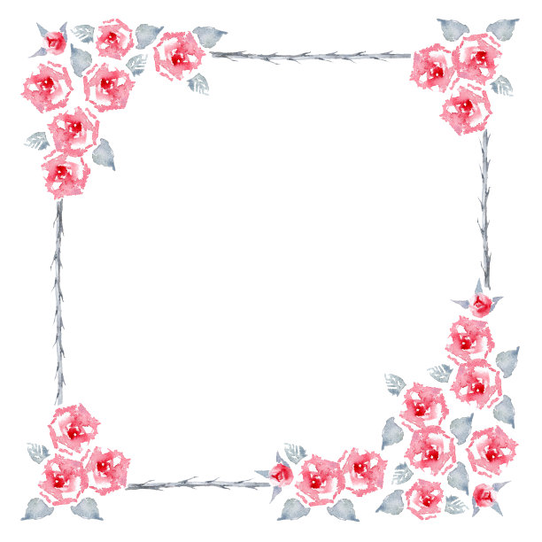 火焰改进攀爬玫瑰。孤立一套纯红色的英国花园玫瑰花，叶和芽。贺卡框架。水彩插图。图片下载