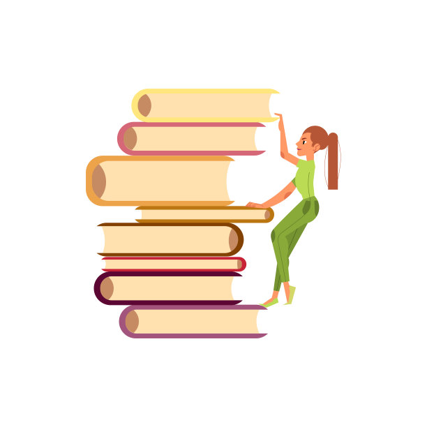 矢量平姑娘爬书堆图片下载