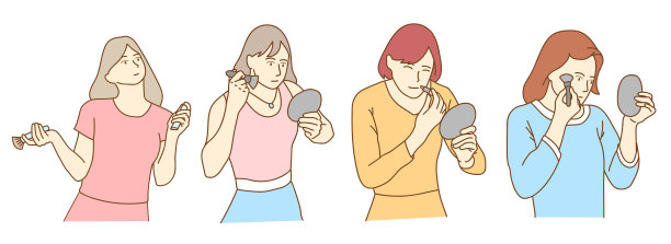 一套漂亮的女人化妆和拿化妆刷。图片下载