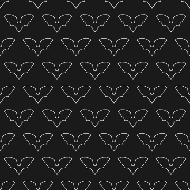 白色蝙蝠轮廓线形上的黑色无缝图案为卡片，横幅，壁纸，标签，背景庆祝万圣节的主题。矢量设计图片下载